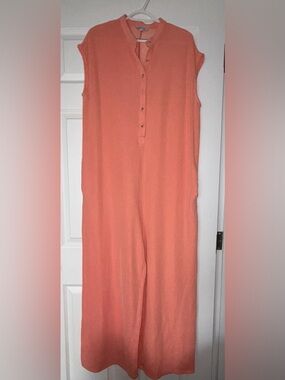 white birch Button-Front Sleeveless Knit Jumpsuit